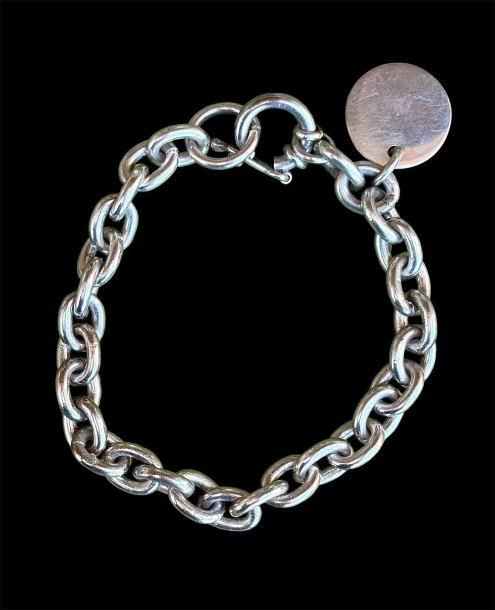 Peru 950 Sterling Silver Oval Chain Circle Medallion Bracelet 7" 29g